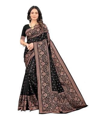 Black woven silk blend saree with blouse 1