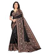 Black woven silk blend saree with blouse