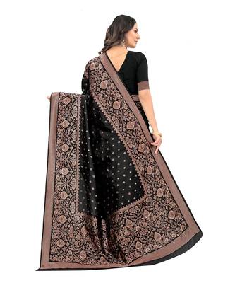Black woven silk blend saree with blouse 2