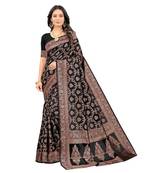 Black woven silk blend saree with blouse