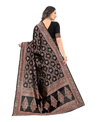 Black woven silk blend saree with blouse 2