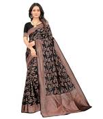 Black woven silk blend saree with blouse