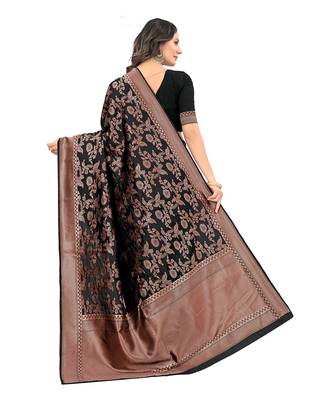 Black woven silk blend saree with blouse 2