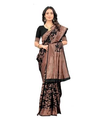 Black woven silk blend saree with blouse 3