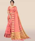 Peach woven organza saree with blouse