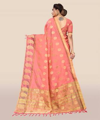 Peach woven organza saree with blouse 2