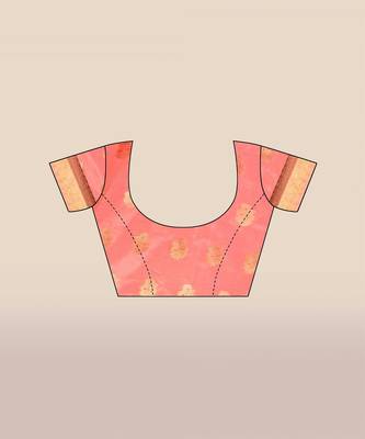 Peach woven organza saree with blouse 5