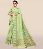Olive woven organza saree with blouse