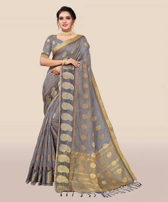 Grey woven organza saree with blouse 1