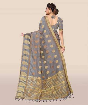 Grey woven organza saree with blouse 2