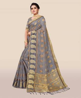 Grey woven organza saree with blouse 3
