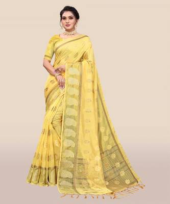 Cream woven organza saree with blouse 1