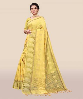 Cream woven organza saree with blouse 3