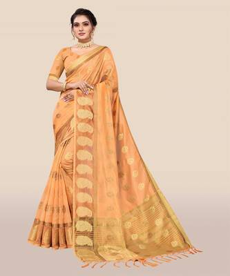 Orange woven organza saree with blouse 1