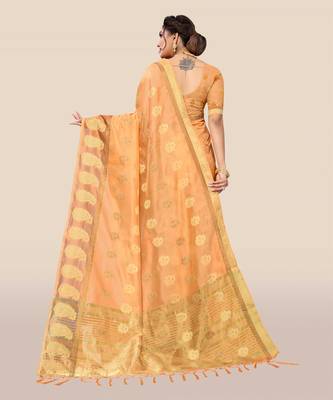 Orange woven organza saree with blouse 2