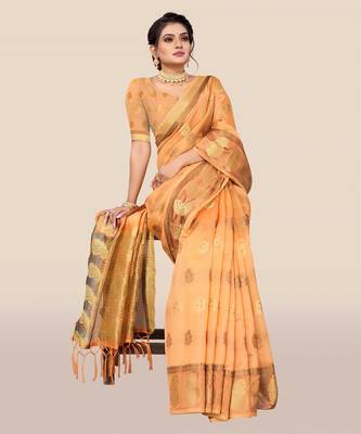 Orange woven organza saree with blouse 3
