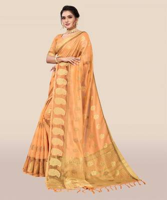 Orange woven organza saree with blouse 4