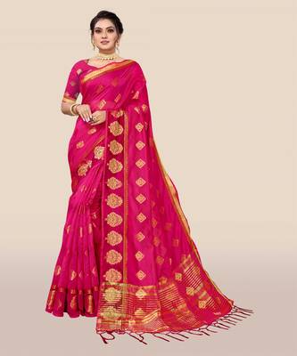 Pink woven organza saree with blouse 1