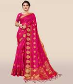 Pink woven organza saree with blouse