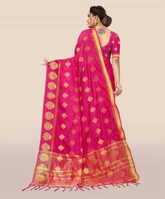 Pink woven organza saree with blouse 2