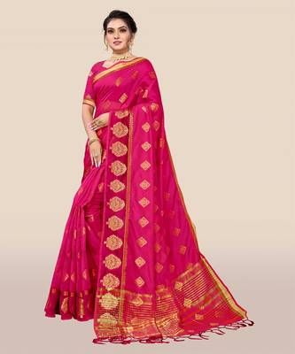 Pink woven organza saree with blouse 3