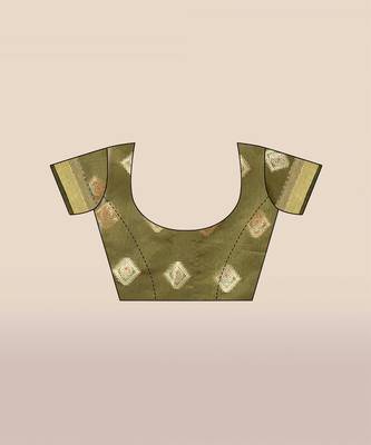 Olive woven organza saree with blouse 5