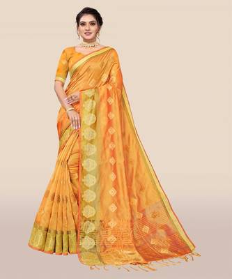 Orange woven organza saree with blouse 1