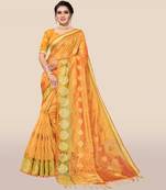 Orange woven organza saree with blouse