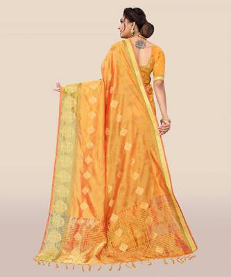 Orange woven organza saree with blouse 2