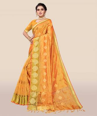 Orange woven organza saree with blouse 3