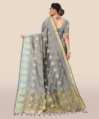 Grey woven organza saree with blouse 2