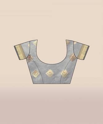 Grey woven organza saree with blouse 5