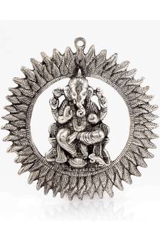 Unique White Metal Chakra Ganesha Idol Hanging 314