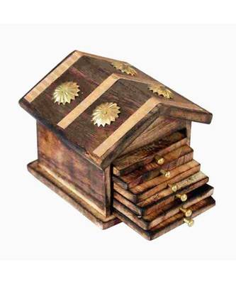 Wooden & Brass Antique Hut Shape Coaster Set Home Decor Gift Item 1