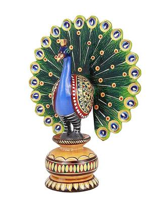 Wood Dancing Peacock Figurine Painting Craft for Home Decor 1
