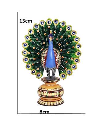 Wood Dancing Peacock Figurine Painting Craft for Home Decor 2