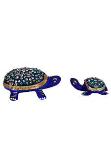 Meenakari Metal Royal Blue Handmade Tortoise Set Showpiece