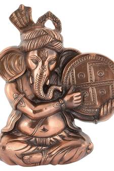 Metal Ganesha Idol Playing Dafli Wall Hanging Decor Showpiece puja Article