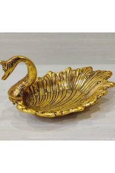 Gold Plated Metal Handicraft Duck Style DryFruit Supari Chocolate Serving Tray