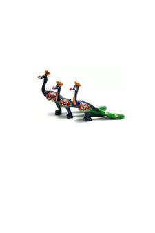 Each Peacock has been handcrafted, hand printed with mineral beads. 