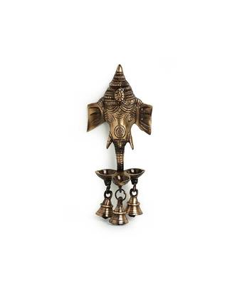 Gleeful Ganesha' Brass HandEtched Decorative Wall Hanging Diya 1