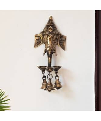 Gleeful Ganesha' Brass HandEtched Decorative Wall Hanging Diya 2