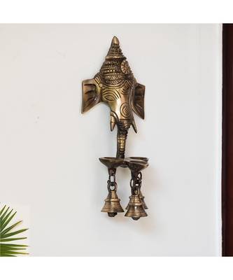 Gleeful Ganesha' Brass HandEtched Decorative Wall Hanging Diya 3