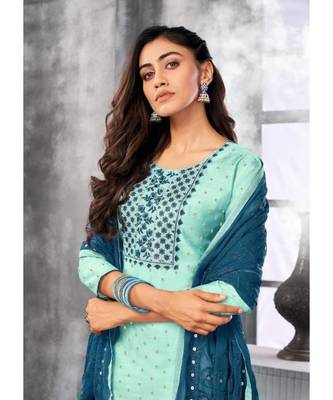 Light Blue embroidery modal butti unstitch straight fit churidar salwar suits 2