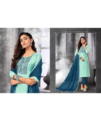 Light Blue embroidery modal butti unstitch straight fit churidar salwar suits 3