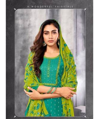 Aqua Blue embroidery modal butti unstitch straight fit churidar salwar suits 2
