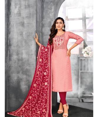 Pink embroidery modal butti unstitch straight fit churidar salwar suits 1