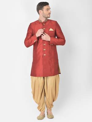 Anil Kumar Ajit Kumar Maroon hand woven cotton sherwani 1