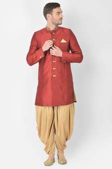 Anil Kumar Ajit Kumar Maroon hand woven cotton sherwani
