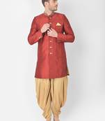 Anil Kumar Ajit Kumar Maroon hand woven cotton sherwani